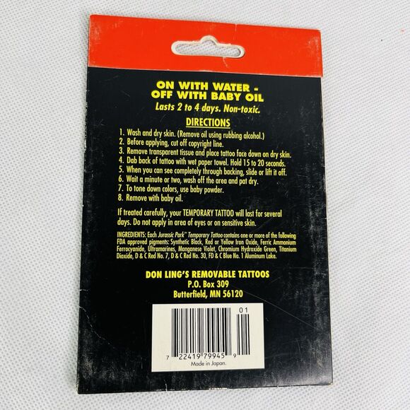 4 Jurassic Park Temporary Dinosaur Tattoos Lot Logo Biohazard Triceratops Skull - Picture 12 of 13